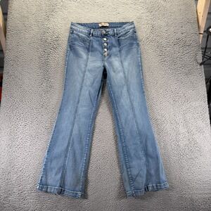 Elite Jeans Womens 15 Blue Cotton Denim Flared Button-Fly Faded Workwear Stretch